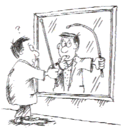 [ Billede:  Sjov tegning af en mand som ser sig selv i spejlet]