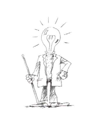 [ Billede:  Sjov tegning af en lærer som har en lyspære i stedet for et hoved]
