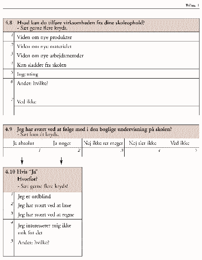 [Billede: Spørgsmål: "Hvad kan du tilføje virksomheden fra dine skoleophold?", "jeg har svært ved at følge med i den boglige undervisning på skolen?", "Hvis "ja", hvorfor?"]