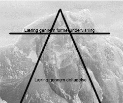 [Billede: "Læringens isbjerg" - inddelt i 'bunden af isbjerget' (her er "Læring gennem deltagelse", og i toppen, Læring gennem formel undervisning]