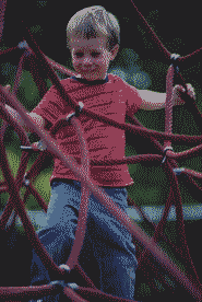 [Billede: Dreng, der leger i et klatrestativ]