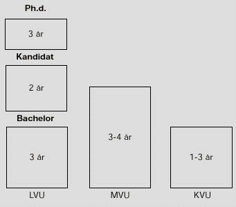 [Billede: grafik:Figur 1.3: Struktur for de videregående uddannelser i Danmark]