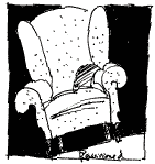 [Billede: De grønne lænestole var et hit i OLC til avis og tidsskriftslæsning - Nu var det populært at læe avis igen.]