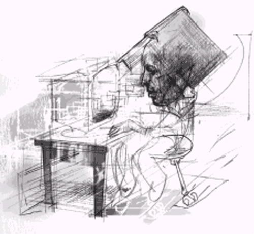 [Billede: Skitse af en person som sidder ved en computer.]