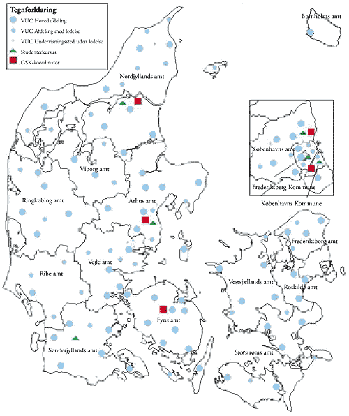 [Billede: Kort A2-1, der viser geografisk placering af VUC, GSK og studenterkursus 2000]