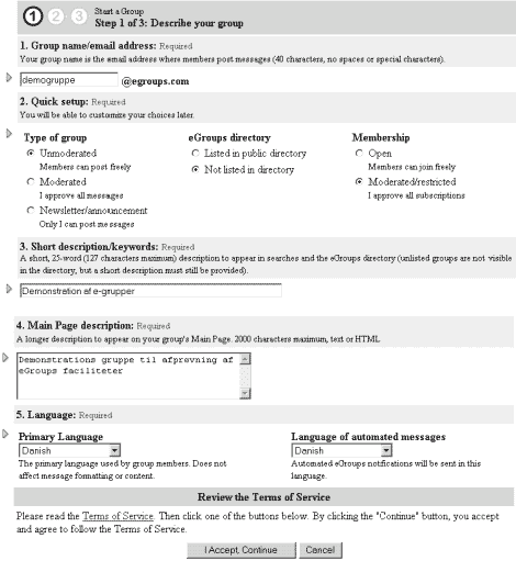 [Billede: Her ses et skærmbillede af siden man kommer til, hvis man trykker på 'Start a group'.]