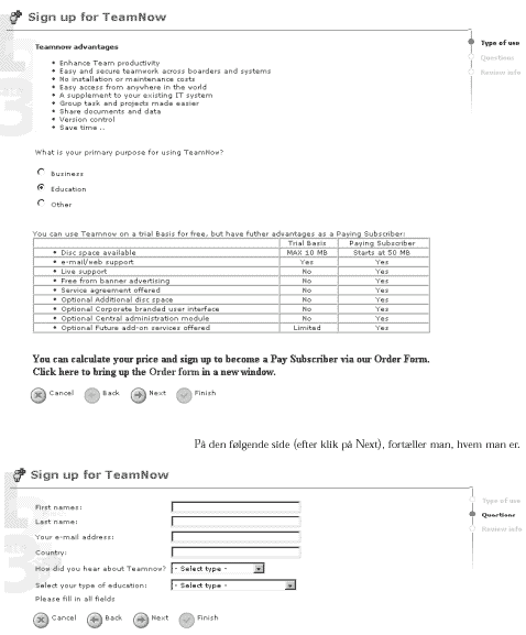 [Billede: Her ses et skærmbillede af den tredelte indmeldelsesside.]