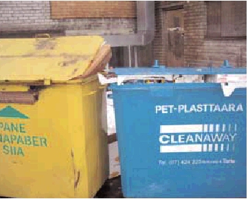 Paper and plastic for recycling in their separate containers