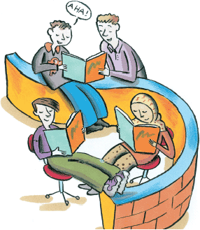 [Billede: Her ses en tegning af nogle børn der sidder og læser.]