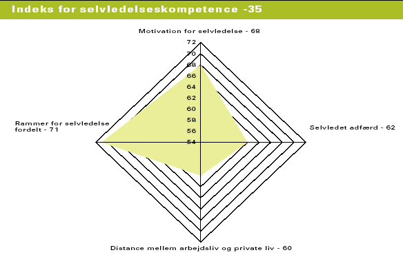 Figur 3.10 Danskernes kompetenceindeks for selvledelseskompetence. Kompetencens indeks er et gennemsnitaf indeksvrdierne for indikatorerne (kilde: NKR 2004)
