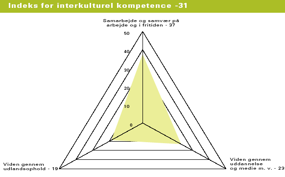 Figur 3.14 Danskernes kompetenceindeks for interkulturel kompetence. Kompetencens indeks er et gennemsnit af indeksvrdierne for indikatorerne (kilde: NKR 2004)