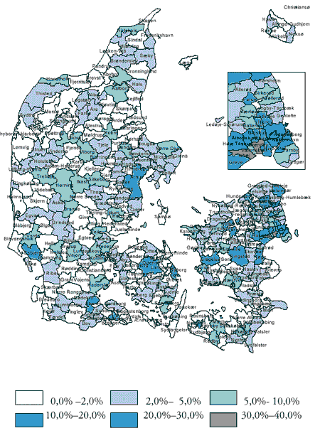 [Billede: Kort over fordelingen af tosprogede elever.]