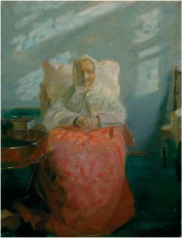 Anna Ancher: Fru Ane Brøndum i den blå stue. 1913